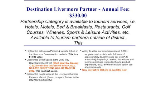 Destination Livermore Partner - Annual Fee
